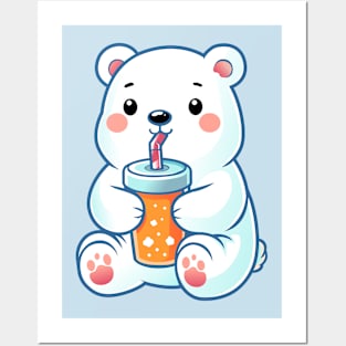 Cute Polar Bear with Softdrink Posters and Art